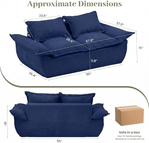 JUIKURY 55" Convertible Corduroy Sofa Bed, Boneless Foldable Loveseat Sleeper - Image 2