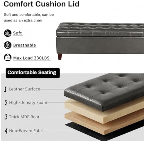 Ottoman with Storage 51" Faux Leather Storage Ottoman Bench - Image 6