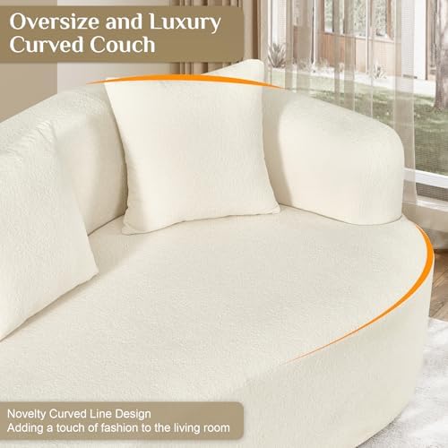 Modern Curved Couch, Oversized 4 Seater Boneless Chenille Sofa, Cream White - Image 6