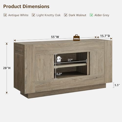 OKD Modern 55" TV Stand for 65" TV, Thick Block Media Console, Alder Grey - Image 2