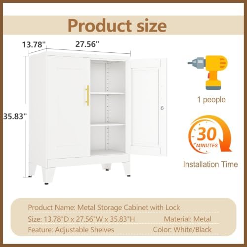 Small Storage Cabinet, 2-Door Short Locker Cabinets Adjustable Shelf - Image 2