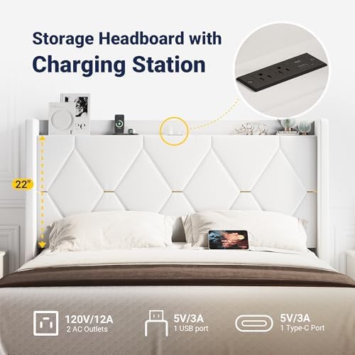 Allewie Queen Bed Frame with Storage Headboard & Smart Charging Station - Image 4