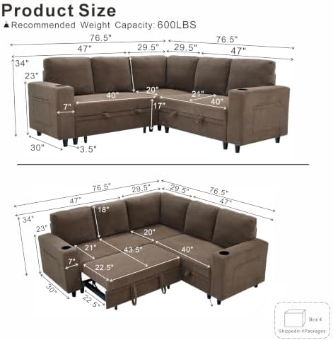 healthomse 76.5" Modular Sleeper Sofa Bed - Image 2