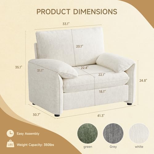 ONBRILL Oversized Accent Chair, 41 Inch Chenille Fabric Armchair - Image 2