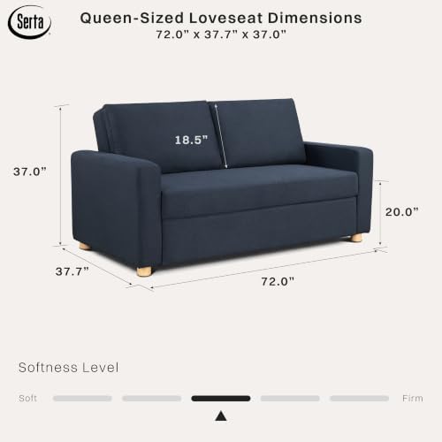 Serta Tulsa 72" Convertible Sleeper Loveseat, Queen Size, Dreamcoil Comfort - Image 2
