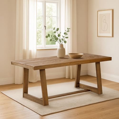 Plank+Beam Classic 72 Inch Dining Table, Rectangular, Pecan Wirebrush by PlankBeam