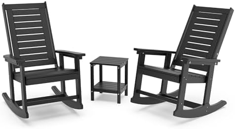 GREENVINES Outdoor Rocking Chairs Set, 2 Rockers w/ 1 Side Table by GreenVines