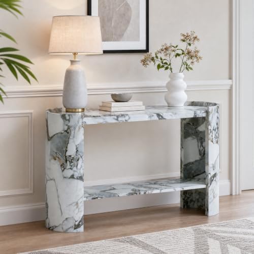 LKTART 53" Faux Marble Console Table, 2-Tier Entryway Table by LKTART