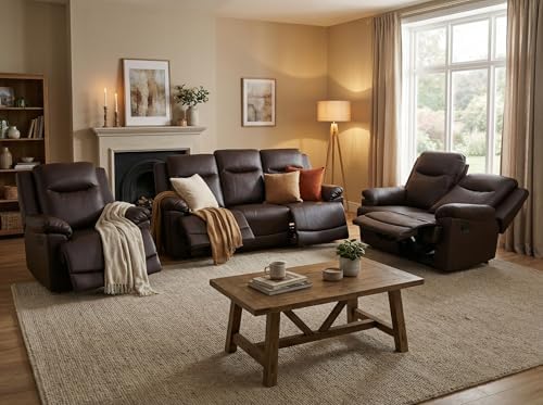 3 piece Reclining Living Room Set, Leather Reclining Living Room Furniture Set by Unknown