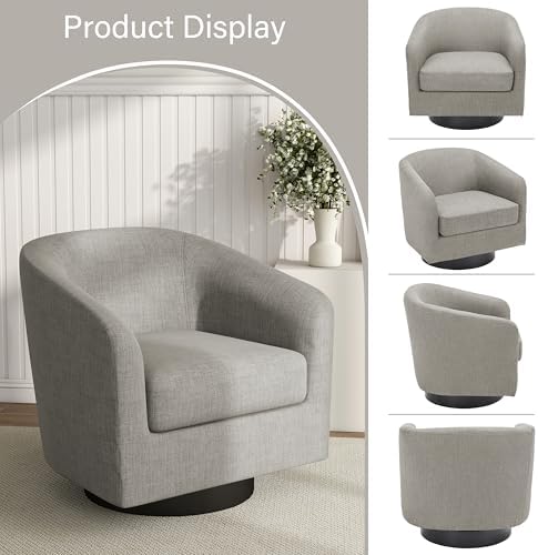 Pia Ricco Fabric 360° Swivel Barrel Accent Chair Khaki - Image 5