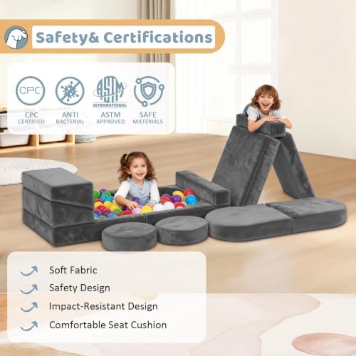 12pcs Modular Kids Play Couch, Convertible Toddler Sectional Sofa - Image 3