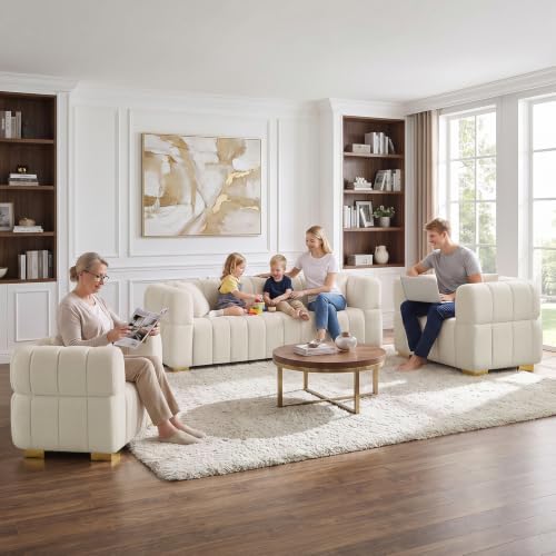 VANOMi 90.9" Boucle 3-Seater Deep Seat Sofa, Oversized Cloud Couch - Image 6