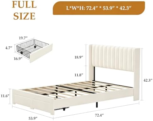 GarveeHome Full Bed Frame, Bed Frame Upholstered Platform Bed - Image 2