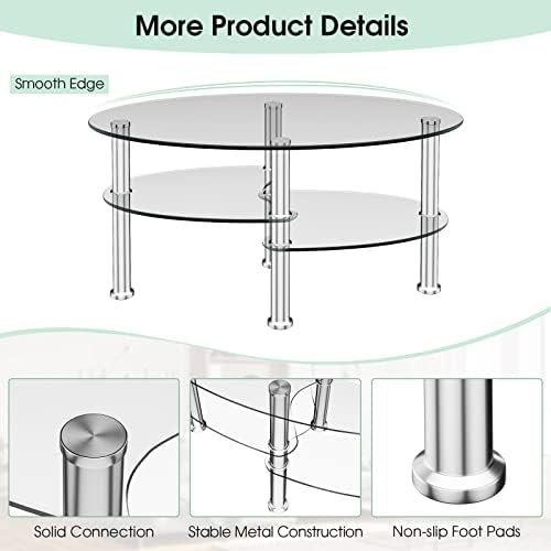 COSTWAY Glass Coffee Table, 3-Tier Sofa Side Table - Image 7