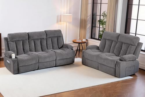 2 Piece Manual Recliner Sofa Set, Loveseat & Chair by WINVO