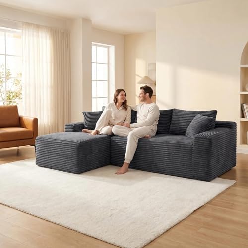 95" L-Shaped Cloud Sectional Couch, Left Facing Modular Compressed Boneless - Image 3