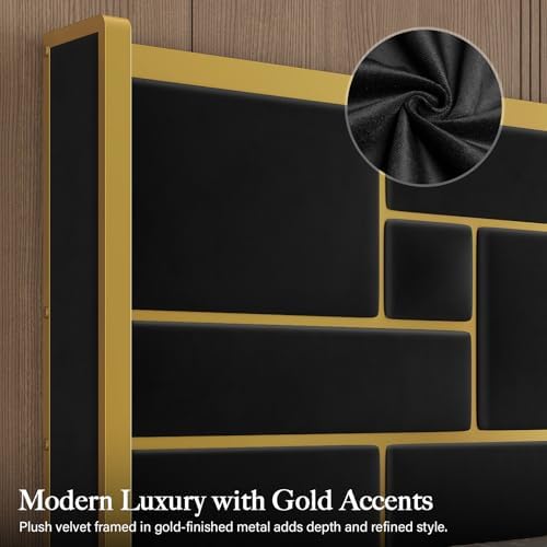 King Bed Frame and Gold Trim Headboard, Upholstered Bed - Image 3