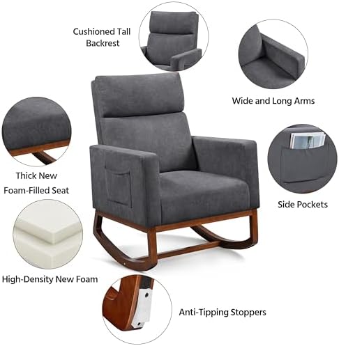 Yaheetech 28in Wide Padded High Back Glider Rocking Chair - Image 5