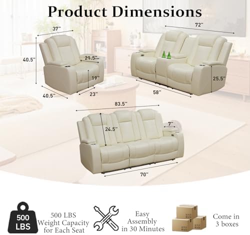 2-Piece Power Recliner Sofa Sets, Leather Reclining Couch Set - Image 3