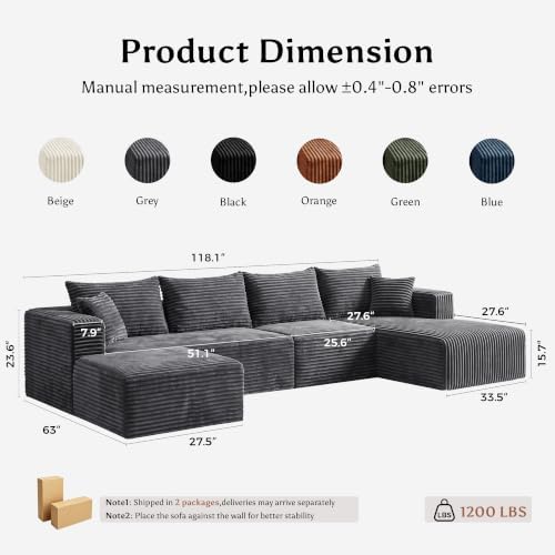 118" U Shaped Boneless Couches for Living Room, Modular Sectional Sofa - Image 2