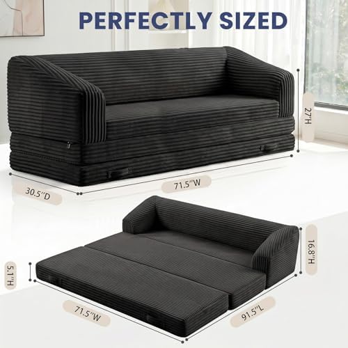 70” Folding Sofa Bed, 3-in-1 Convertible Triple Floor Couch Bed - Image 3