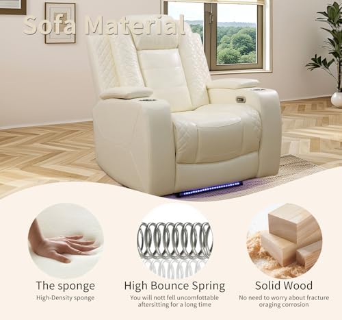 Power Recliner Chair with LED Lights, Leather Reclining Couch with Storage - Image 4