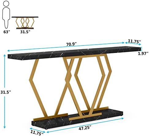 Tribesigns 70.9 Inch Extra Long Sofa Table，Black and Gold Console Table - Image 2