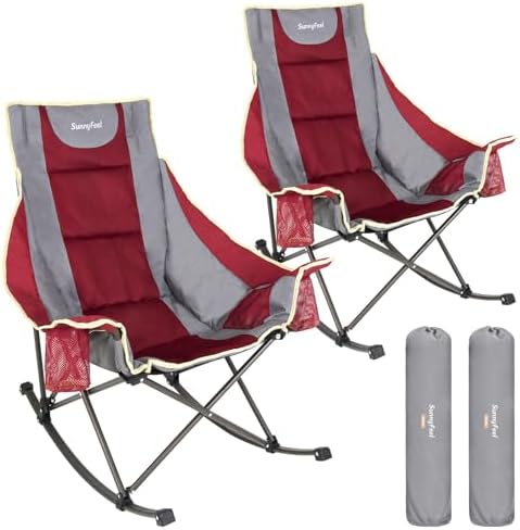 SUNNYFEEL Oversized Folding Rocking Camping Chair 2 Pack, 500lbs Red by SunnyFeelCamping