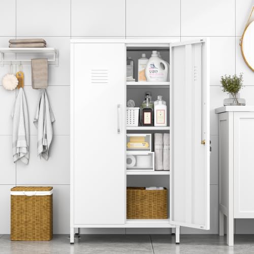 pozdeg 47.24" White Lockable Small Metal Storage Locker - Image 7