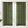 YoungsTex Olive Green Linen Curtains 48 Inch Length, Light Filtering Drapes by YoungsTex