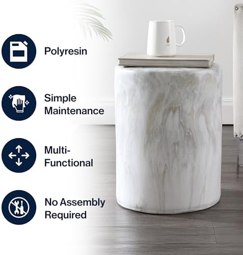 JONATHAN Y Troy Faux Marble Cylinder Accent End Table 17" - Image 5