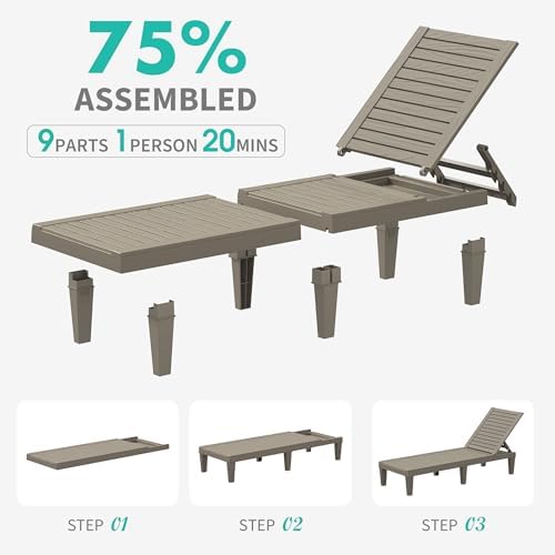 Outdoor Chaise Lounge Chairs Set of 4, Texture Grey - Image 6