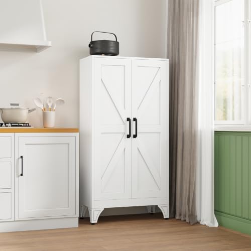 Letaya Metal Storage Cabinet, Small White Kitchen Pantry, - Image 2