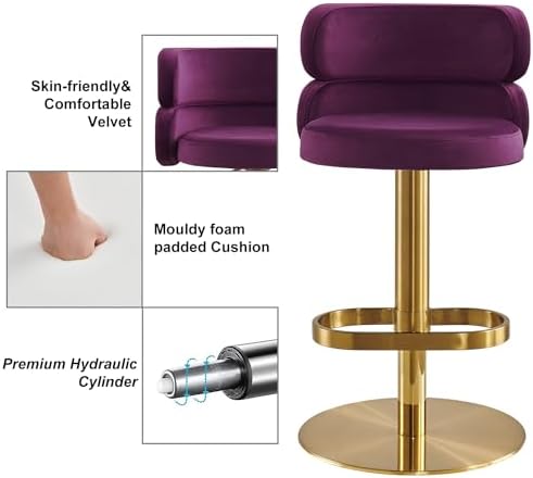 Bar Stool, Swivel Adjustable Velvet Counter Stool - Image 2