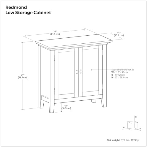 SIMPLIHOME Redmond 32" Wide Solid Wood Cabinet in Hickory Brown - Image 3