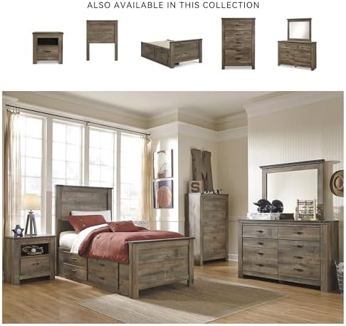 MAKLAINE Twin Panel Headboard, Engineered Wood, Rustic Brown Plank Finish - Image 5