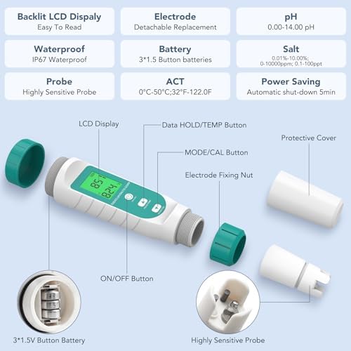 Professional ORP Water Tester, 7-in-1 Pool Salt Tester - Image 7
