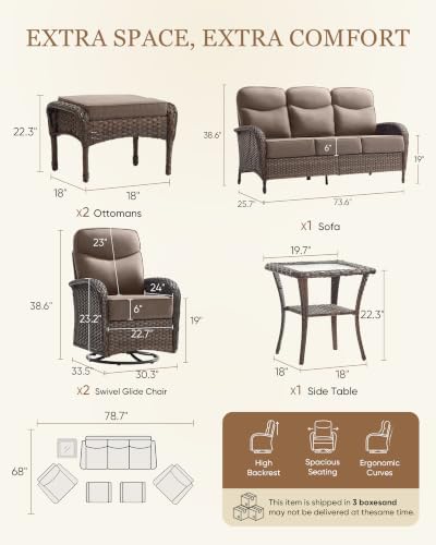 Belord Upgraded 6“ Cushion Luxury 6 Piece Patio Furniture Set - Image 2