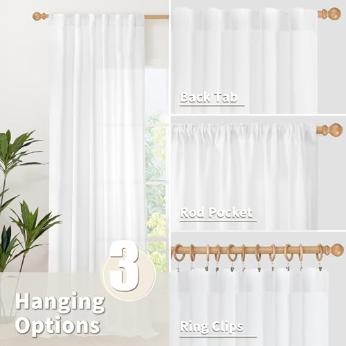 YoungsTex White Linen Kitchen Window Curtains 36 Inch Length Over Sink - Image 4