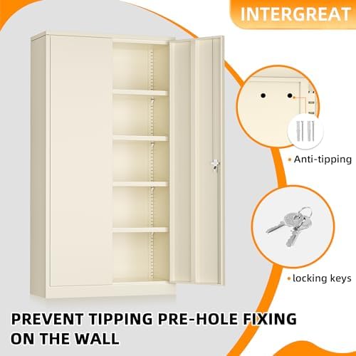 INTERGREAT Metal Storage Cabinet Doors, Tall Lockable Steel Cabinets - Image 4