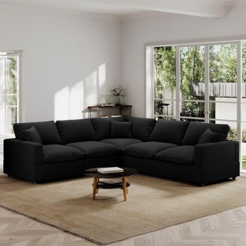 Modern Sectional Linen Couch for Living Room V-Shape Sofas, 5 Seat Modular by Gtilzria
