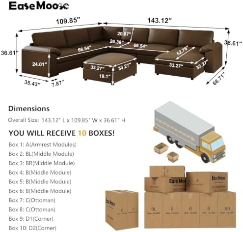 EASE MOOSE Sectional Couches for Living Room, Modular Sofa, Deep Brown - Image 2