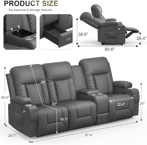 YONISEE Loveseat Recliner Sofa, 3 Seat Reclining Sofa - Image 2