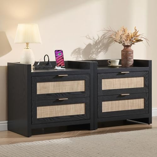 SICOTAS Rattan Nightstands Set of 2 : Bedside Table by SICOTAS