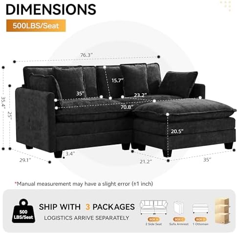 76'' Cloud Deep Seat Loveseat Sofa, Upholstered Chenille Modular 2-Seats - Image 2
