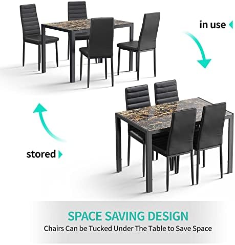 Gizoon 5 Piece Glass Dining Table Set, Kitchen Table and Chairs Set - Image 5