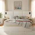 Queen Size Bed Frame with LED Lights and Floating Shelves, Modern Chenille by Kolavess