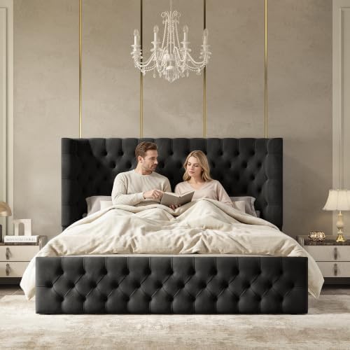 Jocisland King Size Bed Frame Upholstered Sleigh Headboard&Footboard - Image 3