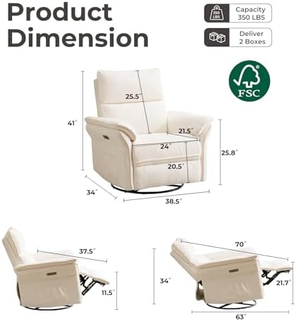 Oversized Power Recliner Chair Swivel Glider - Image 2