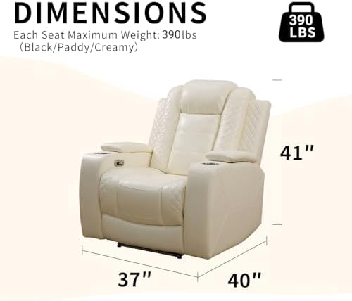Power Recliner Chair with LED Lights, Leather Reclining Couch with Storage - Image 2